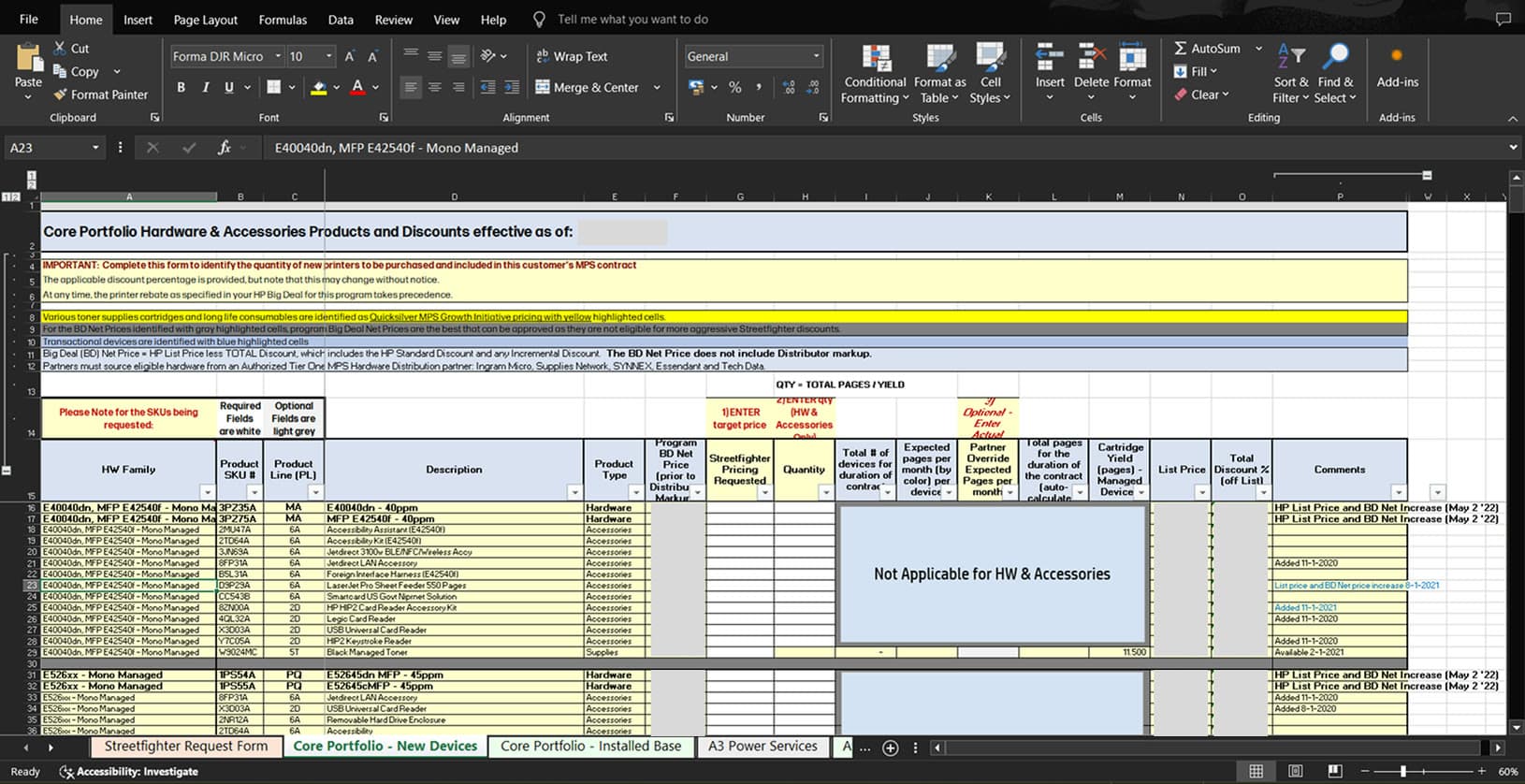 The legacy CMPS catalog, maintained by hand in Excel